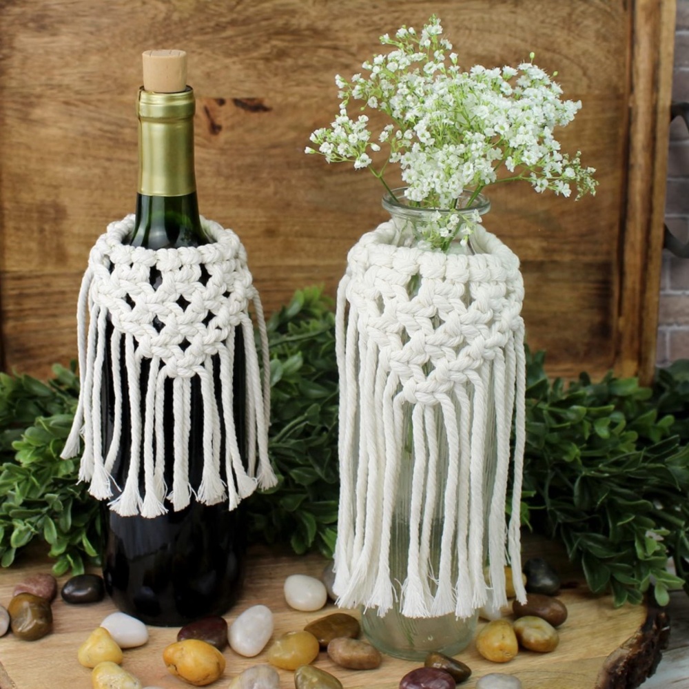 Glass vase with macrame detail EUC